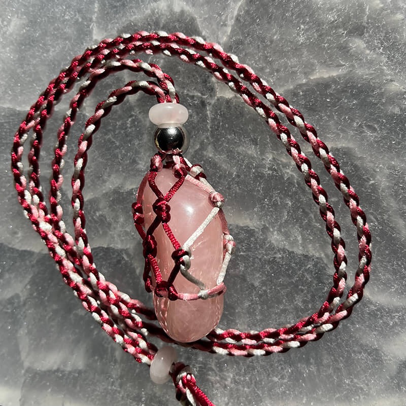 For Sale - Handmade rose quartz crystal holder necklace in Gainesville, Florida
